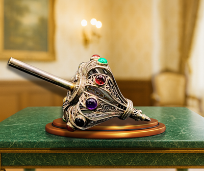 Spheroid Hanukkah dreidel, crafted in sterling silver 925 in fine filigree work, set with 