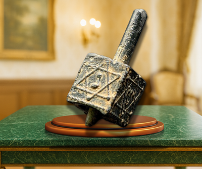 Lithuania - Cubic Hanukkah dreidel with Star of David, 19th century. Found near Vilna. Metal 