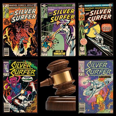 A group of 5 comic books featuring The Silver Surfer, published by Marvel Comics, from 