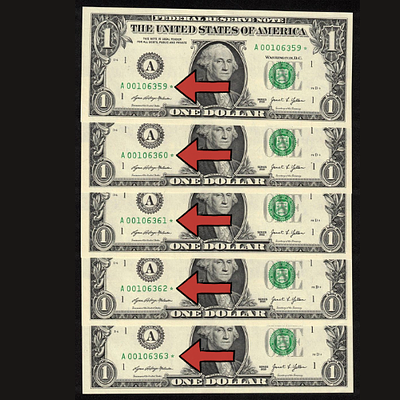 ארה״ב - לוט של 5 שטרות בעריך נקוב של 1 דולר אמריקאי (Federal Reserve Note), מסדרת 2021 - שטרות 
