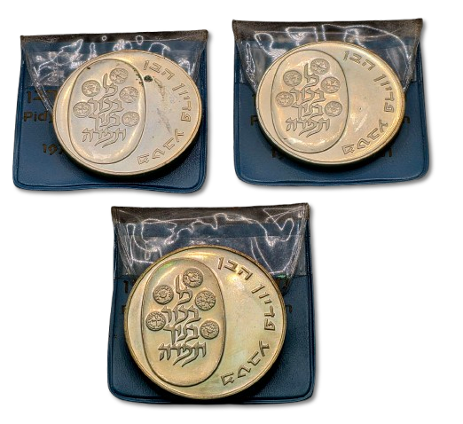 Israel - Lot of 3 Silver 0.900 Coins - 10 Lirot 1973 "Pidiyon Ha-Ben", Weight of each coin: 26 