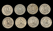 United States - Lot of 8 Silver 25 Cents "Washington" Coins from the Years 1934-1946, 0.900 Изображение - 1