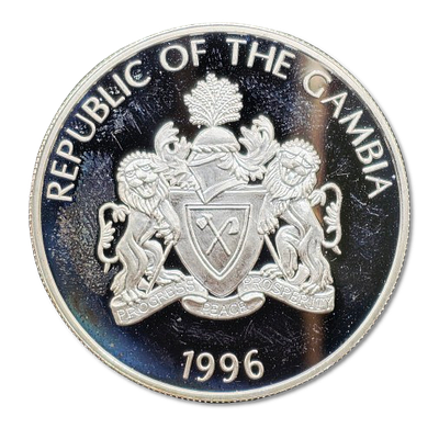 Gambia - 0.925 Silver Proof 20 Dalasis 1996 coin from the 1998 World Cup series, weight: 31.47 
