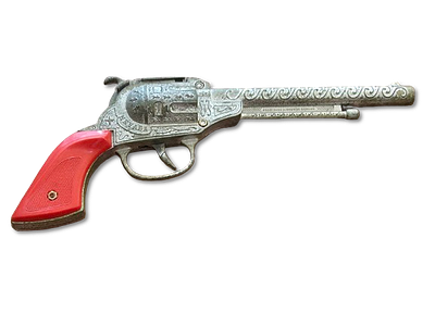 Vintage cap gun / toy revolver made in Western Germany, constructed of metal with a red plastic 