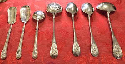 Set of 7 antique French .950 silver serving pieces from the 19th century (circa 1850), designed 