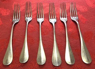 Set of 6 antique French .950 silver small forks from the 19th century (circa 1884), designed in 