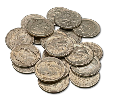United States - Lot of 21 Silver 1 Dime Coins from the 1940s-1960s, 0.900 Silver, Weight of 