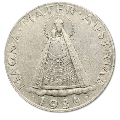 Austria - 1934 silver 5 Schilling coin, 0.835 silver - “Madonna of Mariazell” - Weight: 15 g 