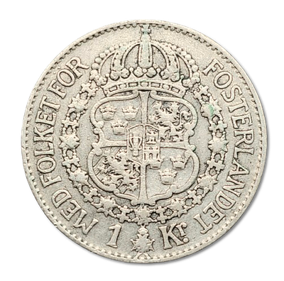 Sweden - 1927 silver 1 Krona coin of Gustaf V - 0.800 silver, Weight: 7.5 g, Diameter: 25 mm - 