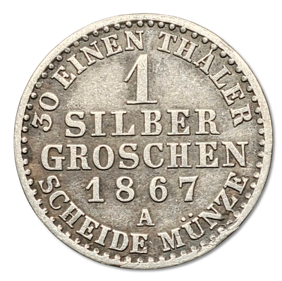 Prussia (Germany) - 1867 silver 1 Silbergroschen coin of Wilhelm I, 0.220 silver - Weight: 2.11 