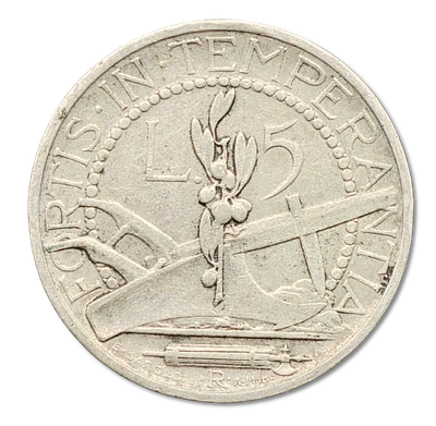 San Marino - 1931 silver 5 Lire coin, 0.835 silver - Weight: 5 g, Diameter: 23 mm - Mintage: 