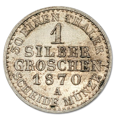 Prussia (Germany) - 1870 silver 1 Silbergroschen coin of Wilhelm I, 0.220 silver - Weight: 2.11 