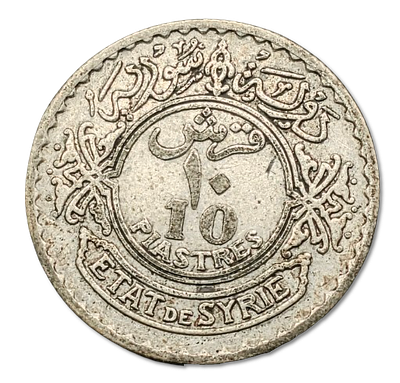 Syria – Silver 10 Piastres Coin, 1929 – State of Syria under the French Mandate – Silver 0.680 