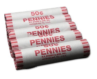 ארצות הברית – לוט 5 רולים סגורים של מטבעות 1 סנט (Pennies) – 50 מטבעות בכל רול – סה״כ 250 