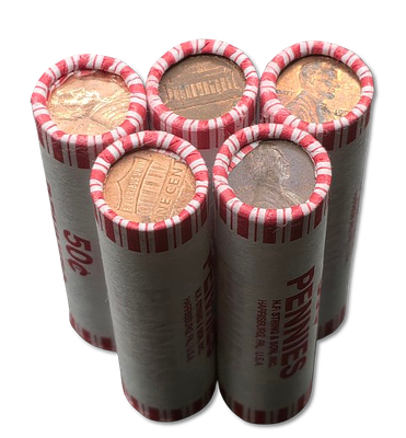 ארצות הברית – לוט 5 רולים סגורים של מטבעות 1 סנט (Pennies) – 50 מטבעות בכל רול – סה״כ 250 