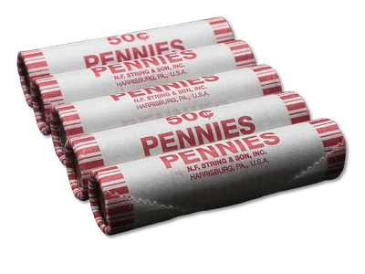 ארצות הברית – לוט 5 רולים סגורים של מטבעות 1 סנט (Pennies) – 50 מטבעות בכל רול – סה״כ 250 