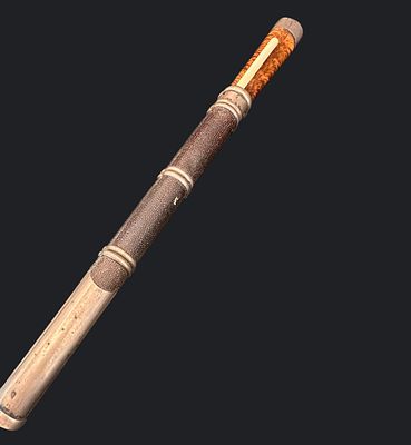 סט סיני למקלות אכילה (צ׳ופסטיקס) וסכין — נרתיק משולב מעץ עם חיפויי עור דג (שאגראן) וחיזוקי מתכת 