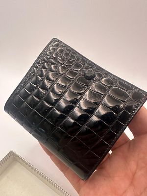 ארנק עור קרוקודיל שחור חדש באריזה מסטוק ישן תוצרת צרפת
