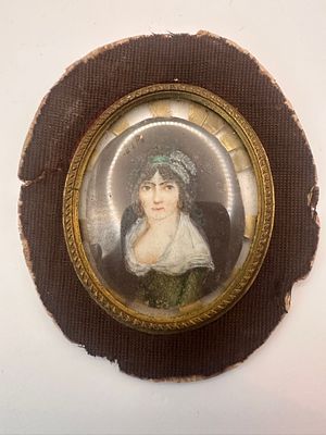 דיוקן מיניאטורי צרפתי עתיק מקורי פורטרט על לוח חומר אורגני יוקרתי ללא מסגרת פספרטו בלבד למיסגור מחדש