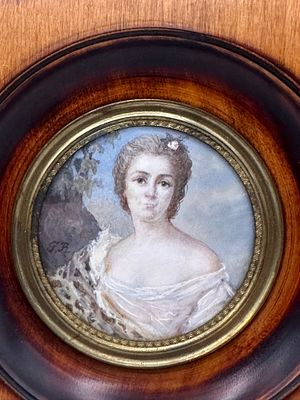 ציור יד מיניאטורה וקטוריאני פורטרט אשה על גבי לוח חומר אורגני יוקרתי