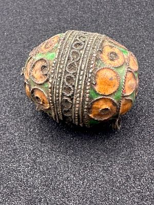 חרוז אתני צפון אפריקאי עתיק אמייל צהוב טוארג