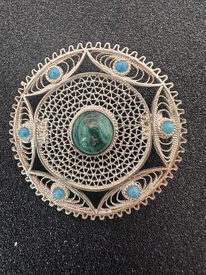 סיכת כסף פיליגרן אבני אילת תוצרת ישראל 925 ישראליאנה