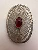 Antique Silver Filigree Brooch with Red Stone, Handcrafted, 47x32 mm. Elegant oval decorative Изображение - 1