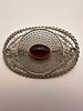 Antique Silver Filigree Brooch with Red Stone, Handcrafted, 47x32 mm. Elegant oval decorative Изображение - 3