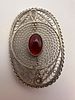 Antique Silver Filigree Brooch with Red Stone, Handcrafted, 47x32 mm. Elegant oval decorative Изображение - 4