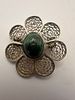 Handcrafted Silver Filigree Floral Brooch with Green Stone, 35 mm diameter. A delicate Изображение - 1