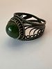Antique Silver Filigree Ring with Natural Green Jade Cabochon, Ethnic. Handcrafted Design A Изображение - 1