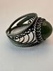Antique Silver Filigree Ring with Natural Green Jade Cabochon, Ethnic. Handcrafted Design A Изображение - 2