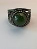 Antique Silver Filigree Ring with Natural Green Jade Cabochon, Ethnic. Handcrafted Design A Изображение - 3