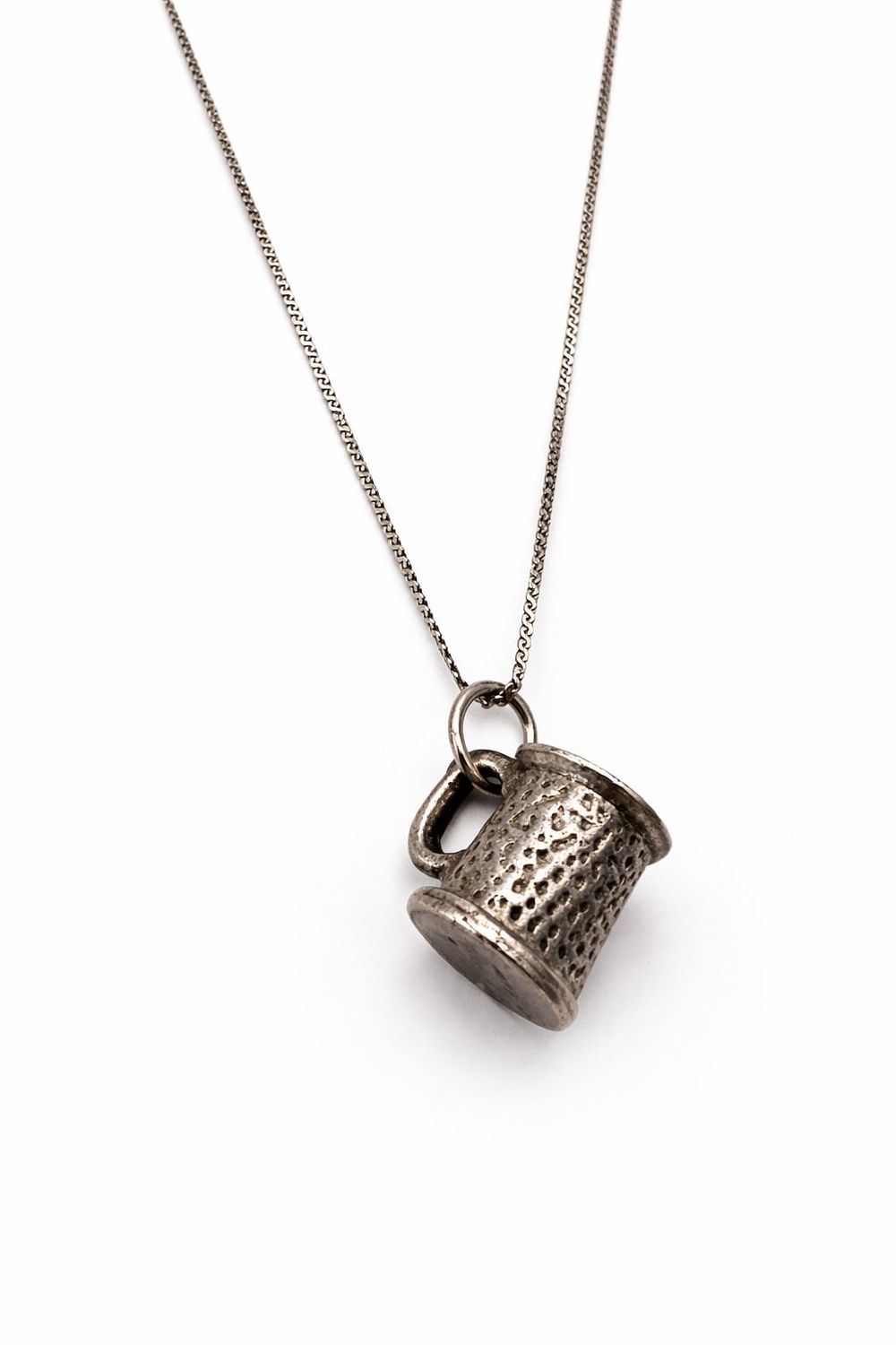 Silver charm pendant in the form of a miniature beer mug, designed in three dimensions with a 