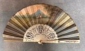 Antique hand-painted folding fan featuring a refined European Rococo scene, intricately carved Image - 1