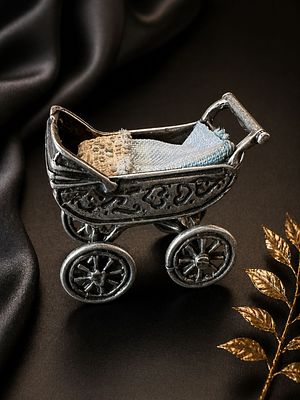 Miniature Silver Baby Carriage, Vintage Style Decorative Piece, Detailed Casting A finely 