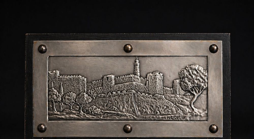 Bezalel Style Metal Relief Tower of David Jerusalem Vintage Wall Art . A striking Bezalel-style 