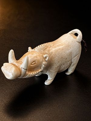 Hand-Carved Bone Boar Figurine Ethnographic Tribal Carving. <span style="color: rgb(0, 0, 0); 