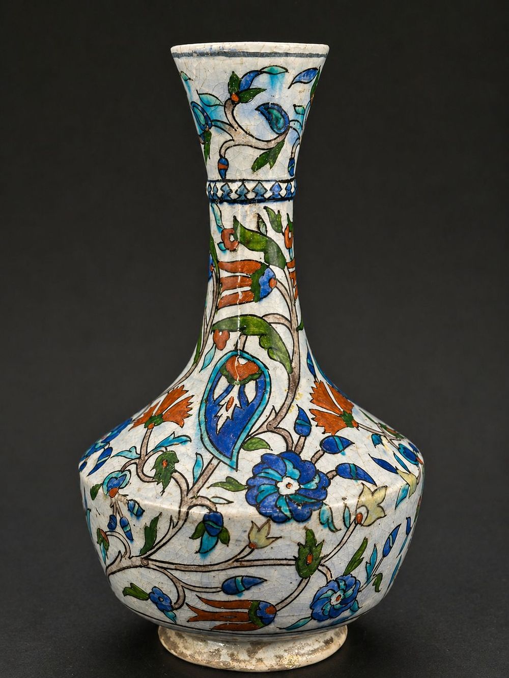 Antique Iznik Style Vase, Hand-Painted Floral Decoration An antique Iznik ceramic vase 
