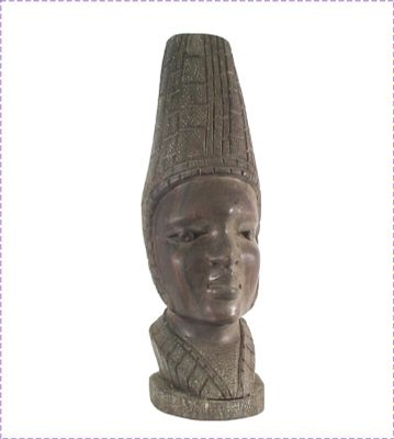 פסל ראש גדול וכבד של אישה ניגרית, פסל אפריקאי מקורי ישן מעץ הברזל - שנות ה-50-60. גובהו כ-38 