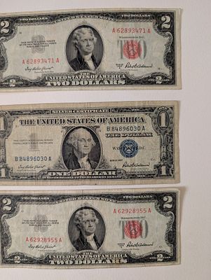 לוט שטרות USA 
2 DOLLAR 
1953 
1 DOLLAR 
1957