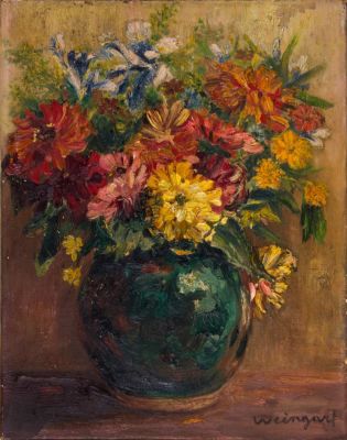 יואכים ויינגרט (1895-1942), אגרטל פרחים. טכניקה: שמן על בדחתימה: חתום (ימין למטה)מידות: 41X32 