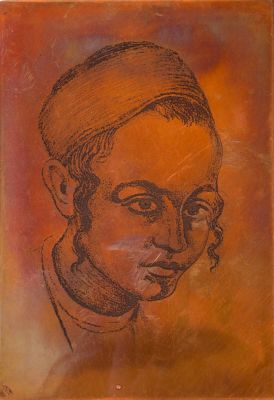 יעקב אייזנברג, דיוקן נער ישיבה. טכניקה: לוח נחושת צרוב (פלטה לתחריט)מידות: 13.7X9.3 ס"ממצב: טוב