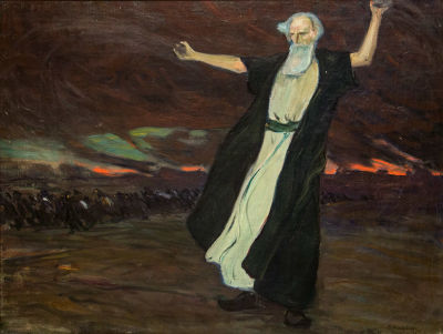 שמואל הירשנברג, משה חוצה את ים סוף. טכניקה: שמן על בד
תאריך: 1908
חתימה: חתום, מתוארך 08 ונושא 