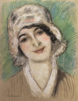 שארל קמואן, דיוקן נערה צעירה. טכניקה: פסטל על ניירחתימה: חתום (שמאל למטה)מידות: 32X25 ס"ממצב: 