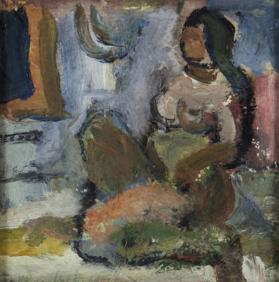 משה רוזנטליס, אישה יושבת. טכניקה: שמן על קרטוןתאריך: 1969חתימה: חתום ומתוארך 69 (שמאל 