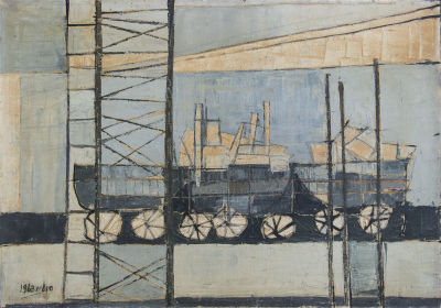 סופיה קיסלוב, נמל. טכניקה: שמן על בד מוצמד לעץתאריך: 1963חתימה: חתום ומתוארך 1963 (שמאל 