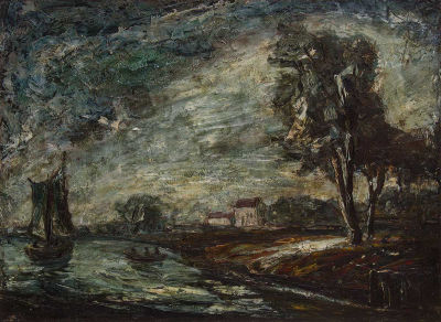 משה קסטל, סערה בכנרת. טכניקה: שמן על קרטון עבהתאריך: שנות ה-1940חתימה: חתום בעברית ובאנגלית 