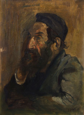 שאול רסקין, דיוקן גבר. טכניקה: שמן על בד מוצמד לעץחתימה: חתום (ימין למטה)מידות: 34.8X25.3 