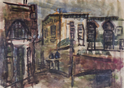 אביגדור סטימצקי, תל אביב. טכניקה: אקוורל על ניירתאריך: סוף שנות ה-1930חתימה: חתום (ימין 